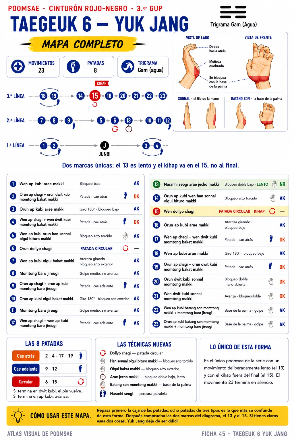 Ficha 45: Taegeuk 6 Yuk Jang, mapa completo de la forma